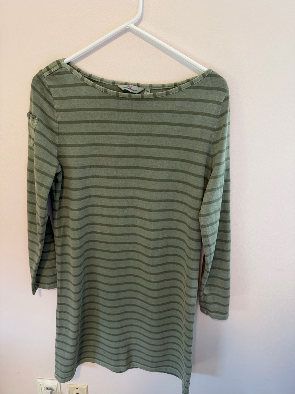 Vineyard Vines Olive Green Striped Long Sleeve Dress